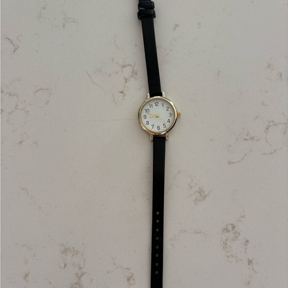 Gold and Black Watch with Leather Strap